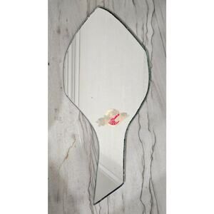 Vtg Hand Held Vanity Mirror Assymetrical Shield-like Shape Anniversary 1940-50s